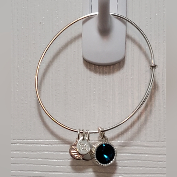 Alex & Ani bracelet, shiny sliver. Blue zircon stone. - Picture 3 of 6